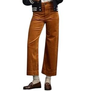 Anthropologie Maeve Colette Wide Leg Corduroy Pants Cropped Womens Size 26 Brown
